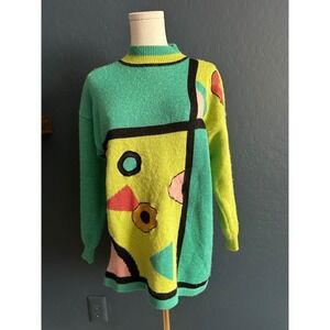 Vintage Nuova Moda Abstract Geometric Intarsia Wool Blend Knit Sweater Size S